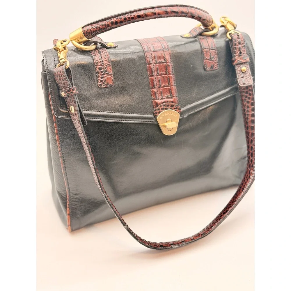 VGVC Brahmim Julia Rose Lady Tuscan Gold Tone Turn Lock Black Brown Briefcase